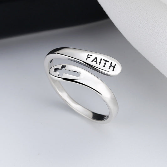 925 Sterling Silver Carved Cross Wrap Ring for Men and Women