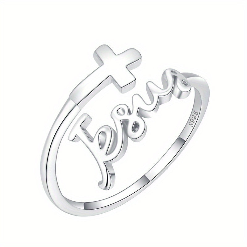 925 Sterling Silver Trendy Cross Plus 'Jesus' Wrap Ring